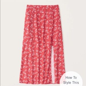 Abercrombie + Fitch Red Floral Midi Skirt Size XSP